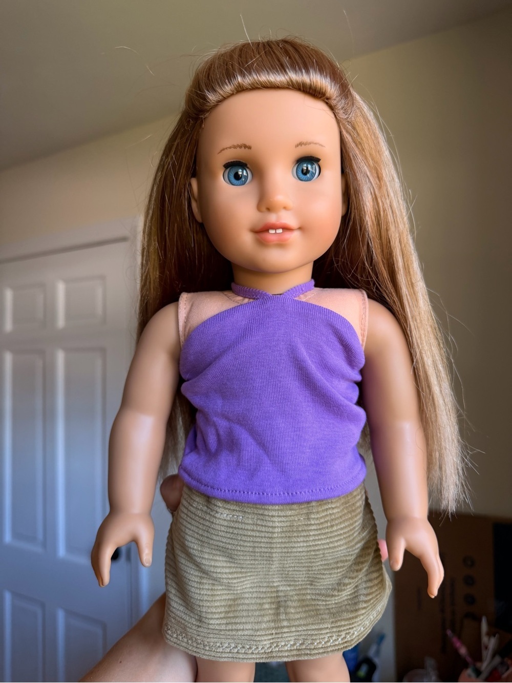 American Girl Purple Halter Top with Khaki Skirt